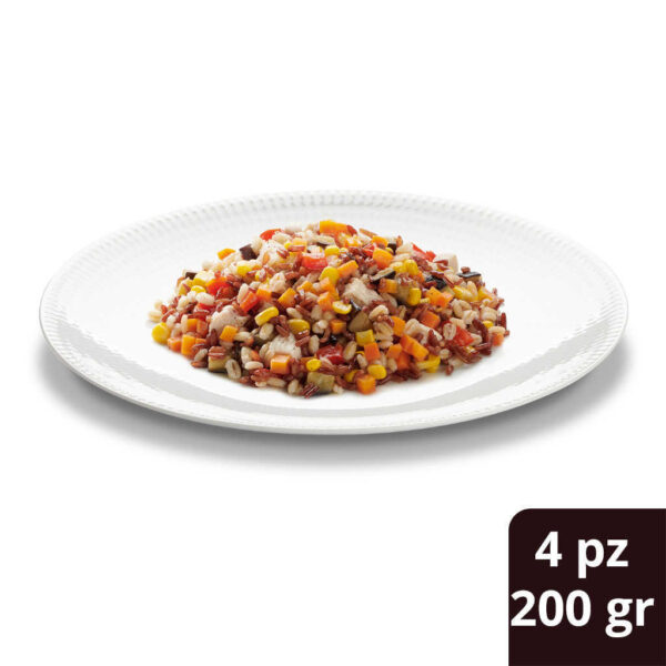 Insalata pollo, cereali e verdure
